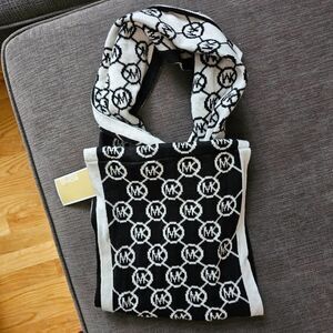 MICHAEL Michael Kors Women's Black & White MK Logo Monogram Knit Scarf One Size